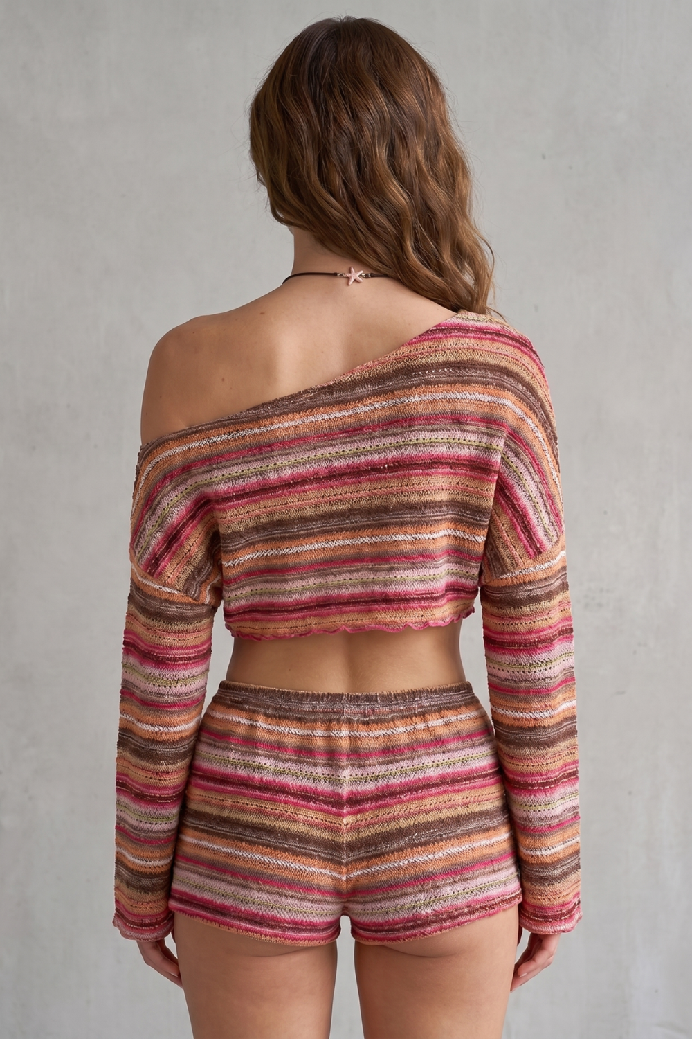 Women's Striped Off-Shoulder Top and Shorts Co-ord Set Halvienne, view 4 - Elena Harper