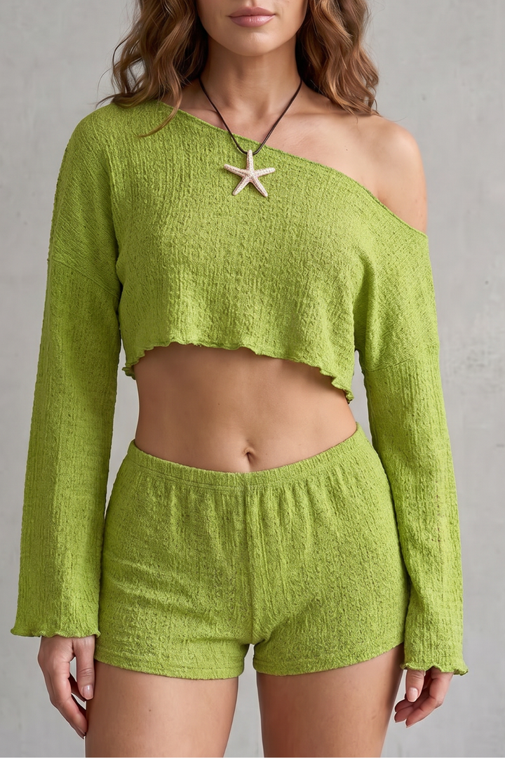 Women's Striped Off-Shoulder Top and Shorts Co-ord Set Halvienne, view 7 - Elena Harper