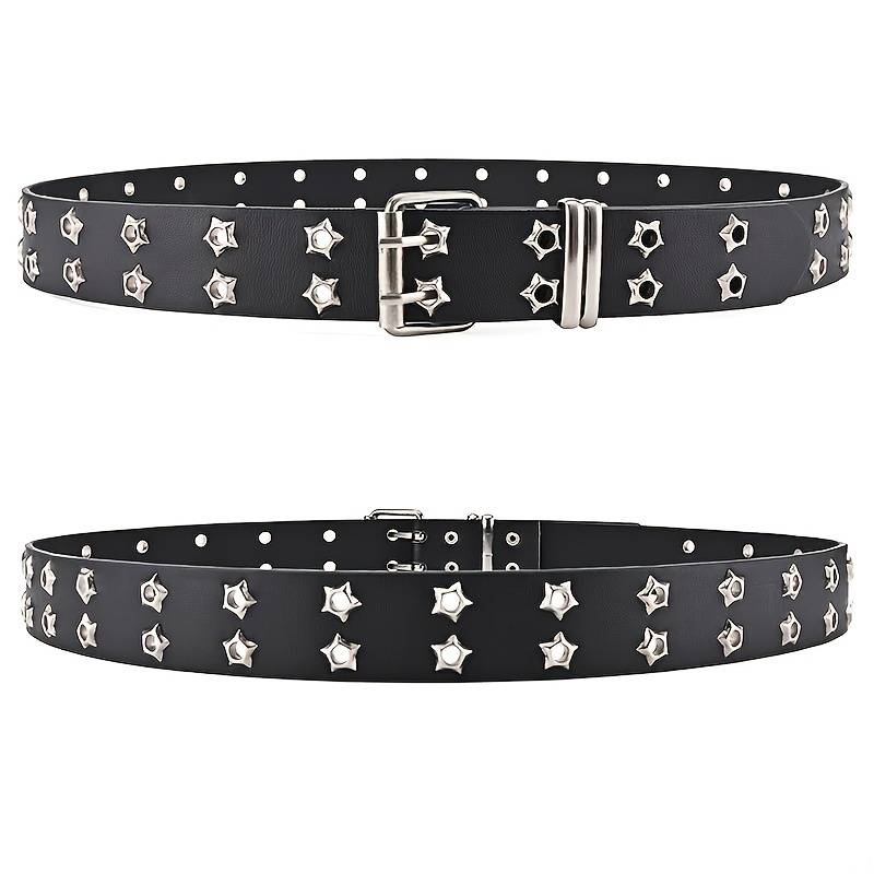 Star Eye Rivet Belt with Double Prong Buckle
