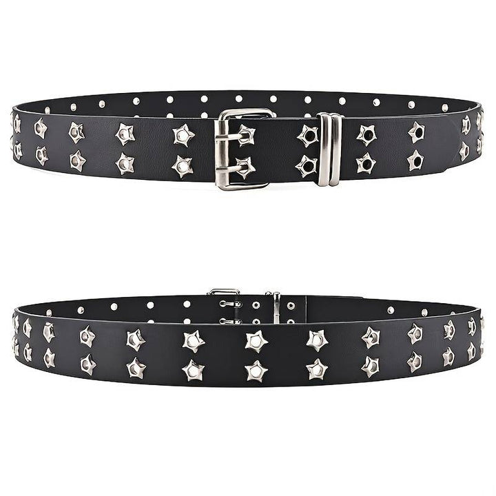 Star Eye Rivet Belt with Double Prong Buckle