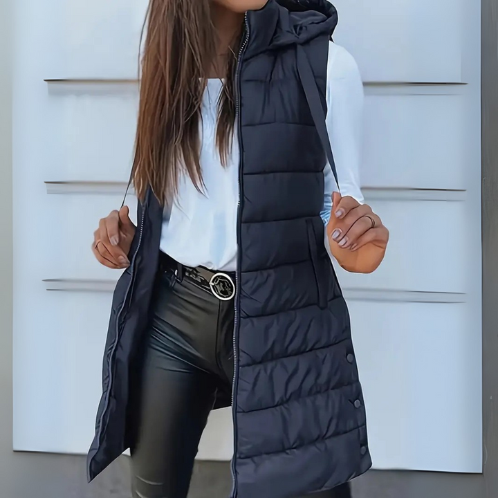 Quilted Vest for Women | Longline Shape with Hood