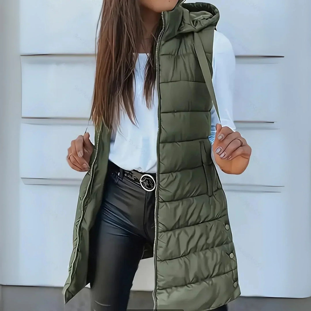 Quilted Vest for Women | Longline Shape with Hood