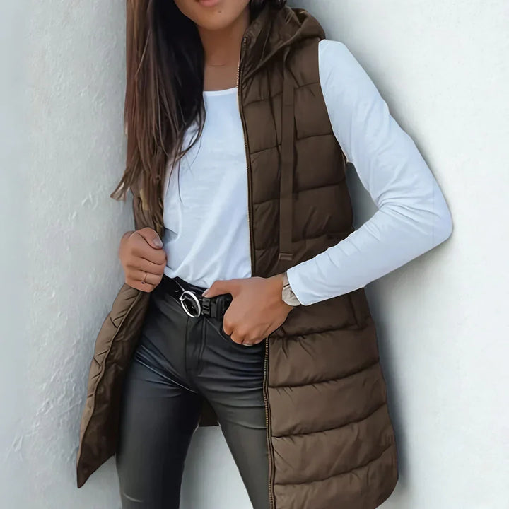 Quilted Vest for Women | Longline Shape with Hood