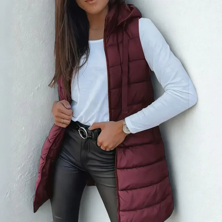 Quilted Vest for Women | Longline Shape with Hood