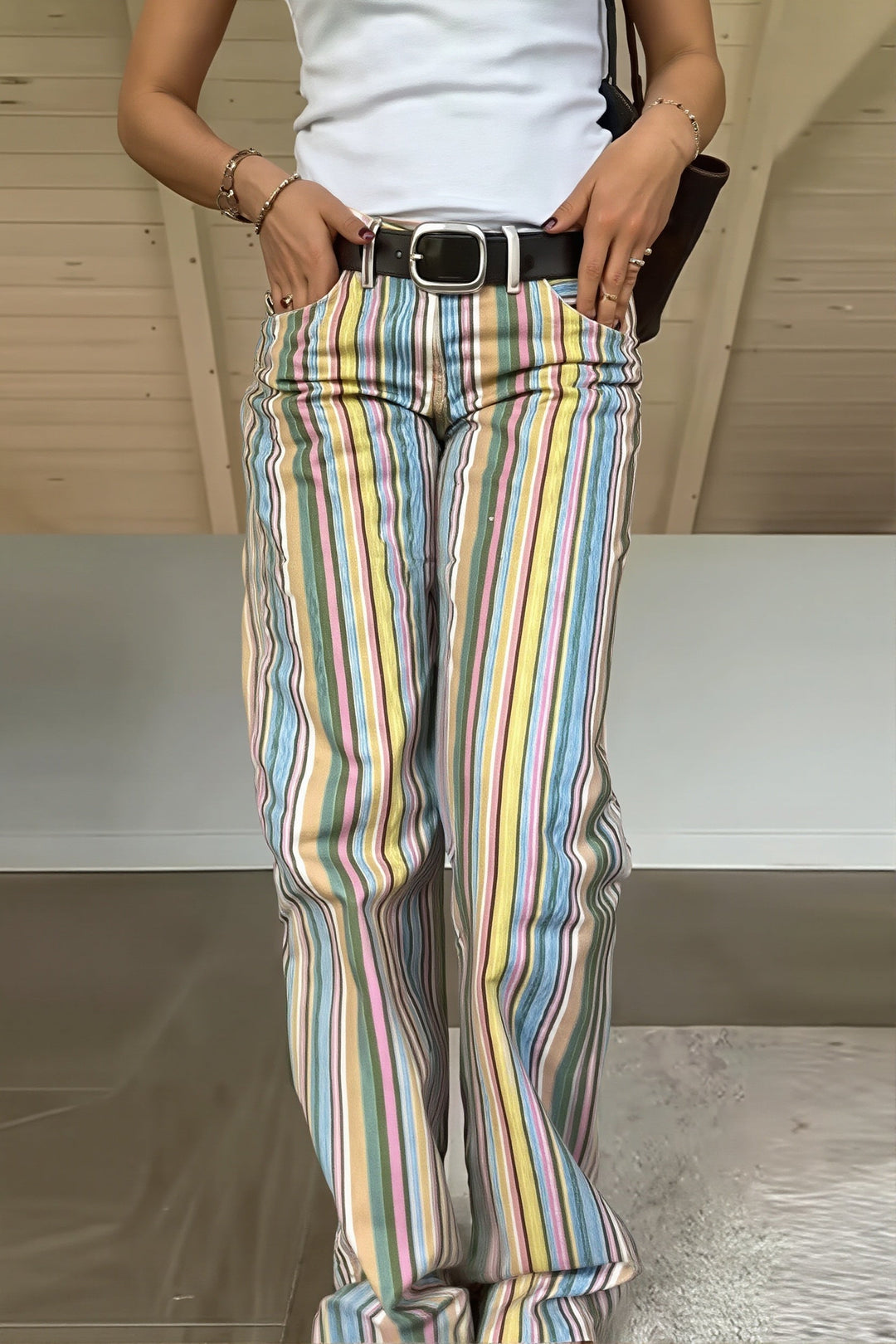 Straight Leg Jeans Women | Colorblock Design