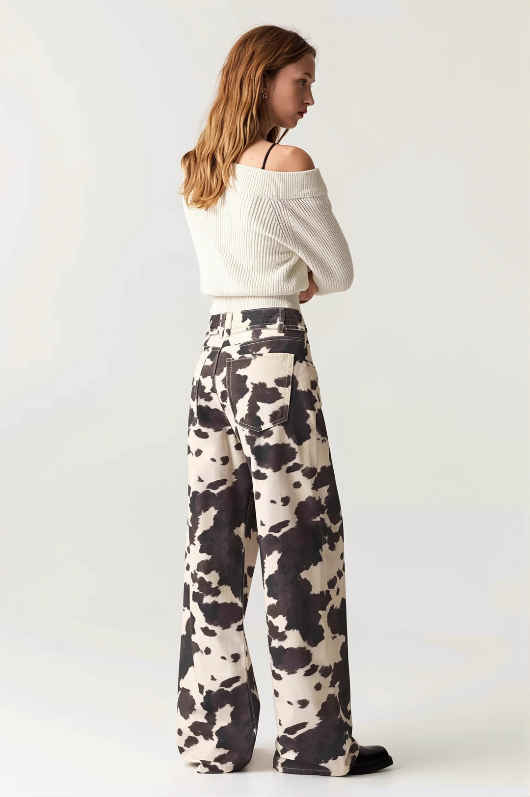 Straight Leg Jeans for Women | High Waist & Cow Pattern
