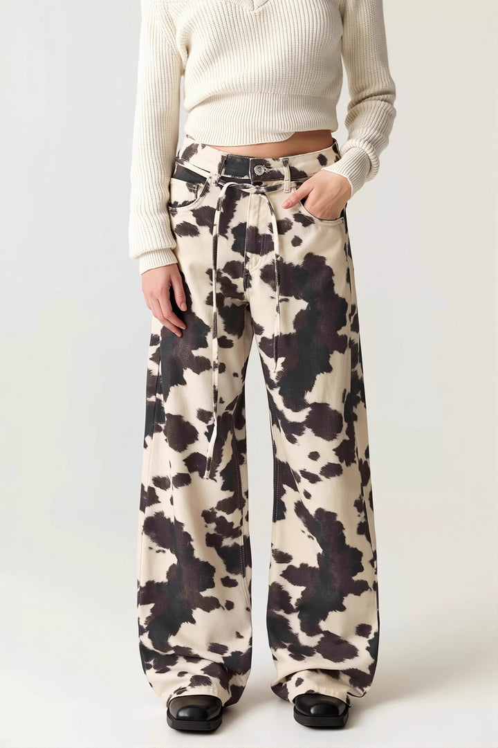 Straight Leg Jeans for Women | High Waist & Cow Pattern