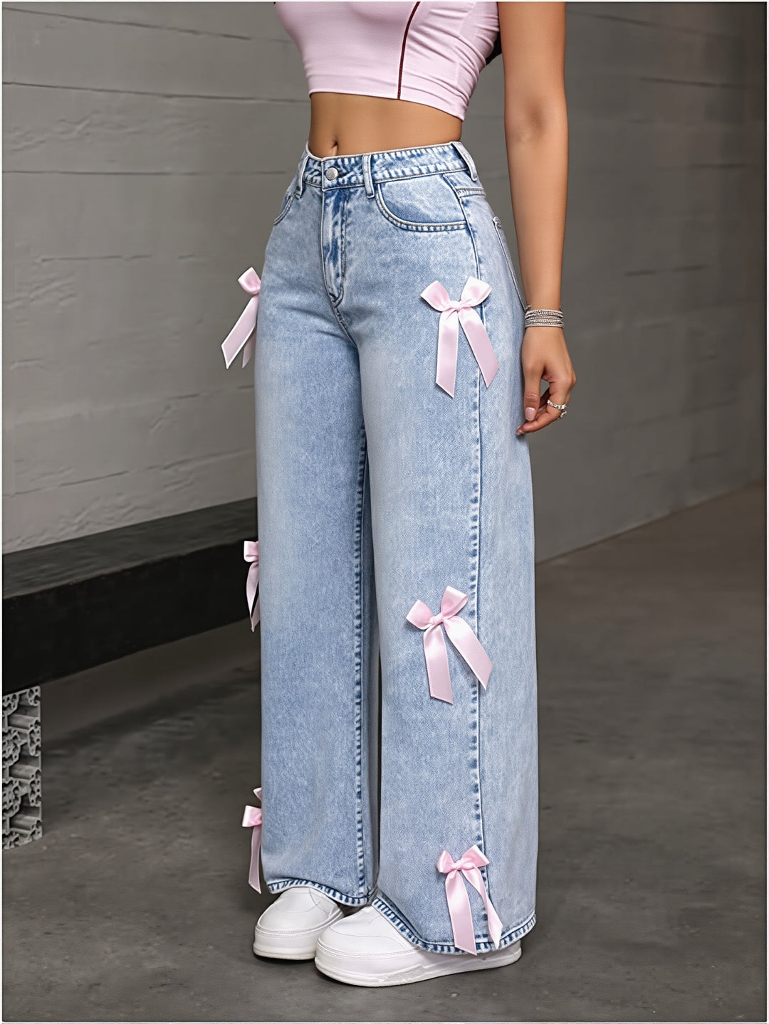 Straight Leg Jeans for Women | Relaxed Fit & Bow Detail