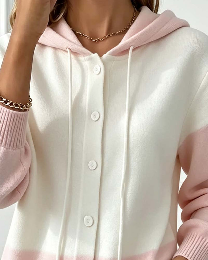 Striped Cardigan for Women With Hood & Color Block Design, view 2 - Elena Harper