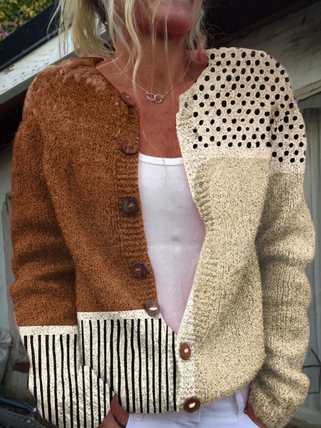 Strickjacke Damen | Patchwork-Design & Lockerer Schnitt