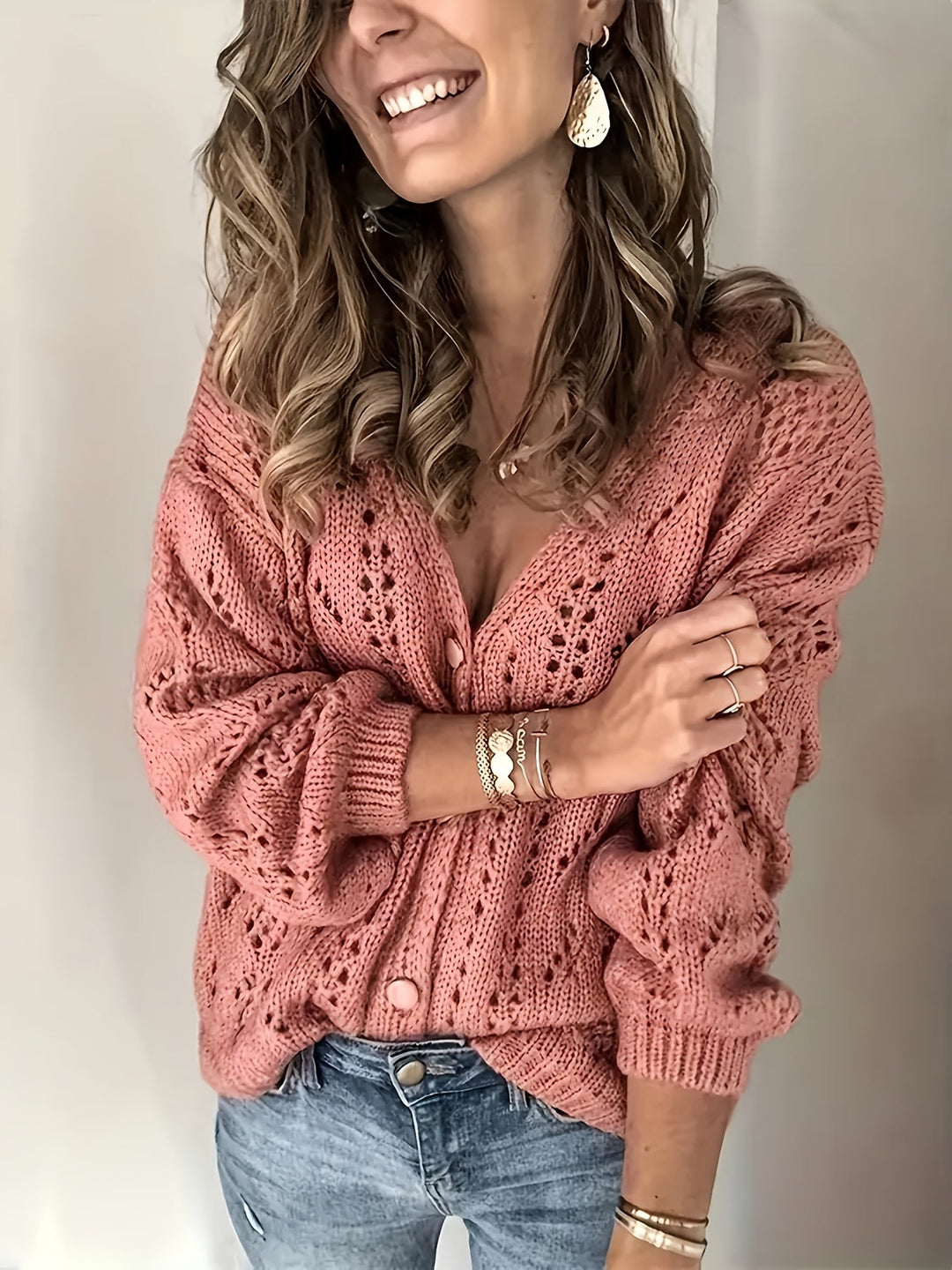 Cardigan for Women | Refined Lace Pattern Details & V-Neck