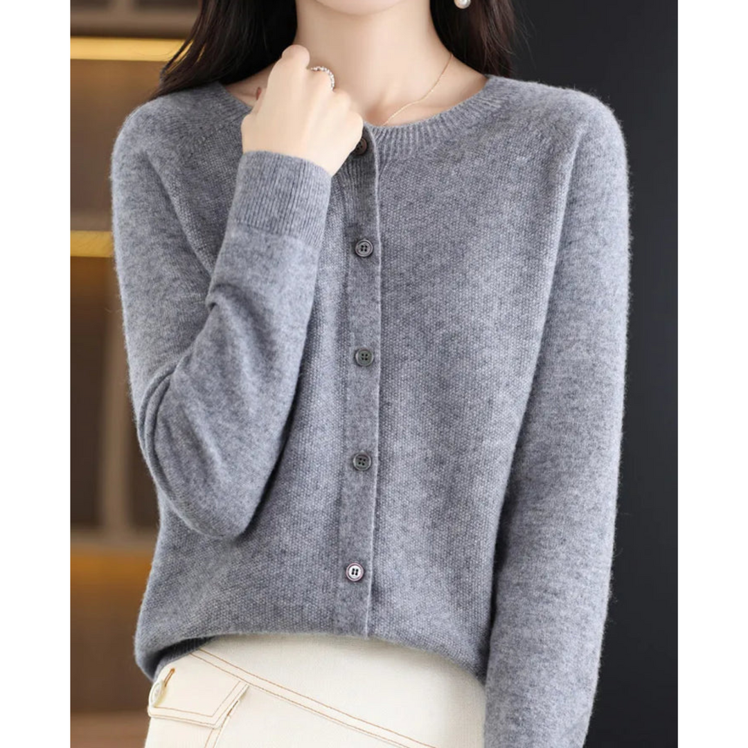 Cardigan for Women | Crew Neck & Button Placket for Timeless Warmth