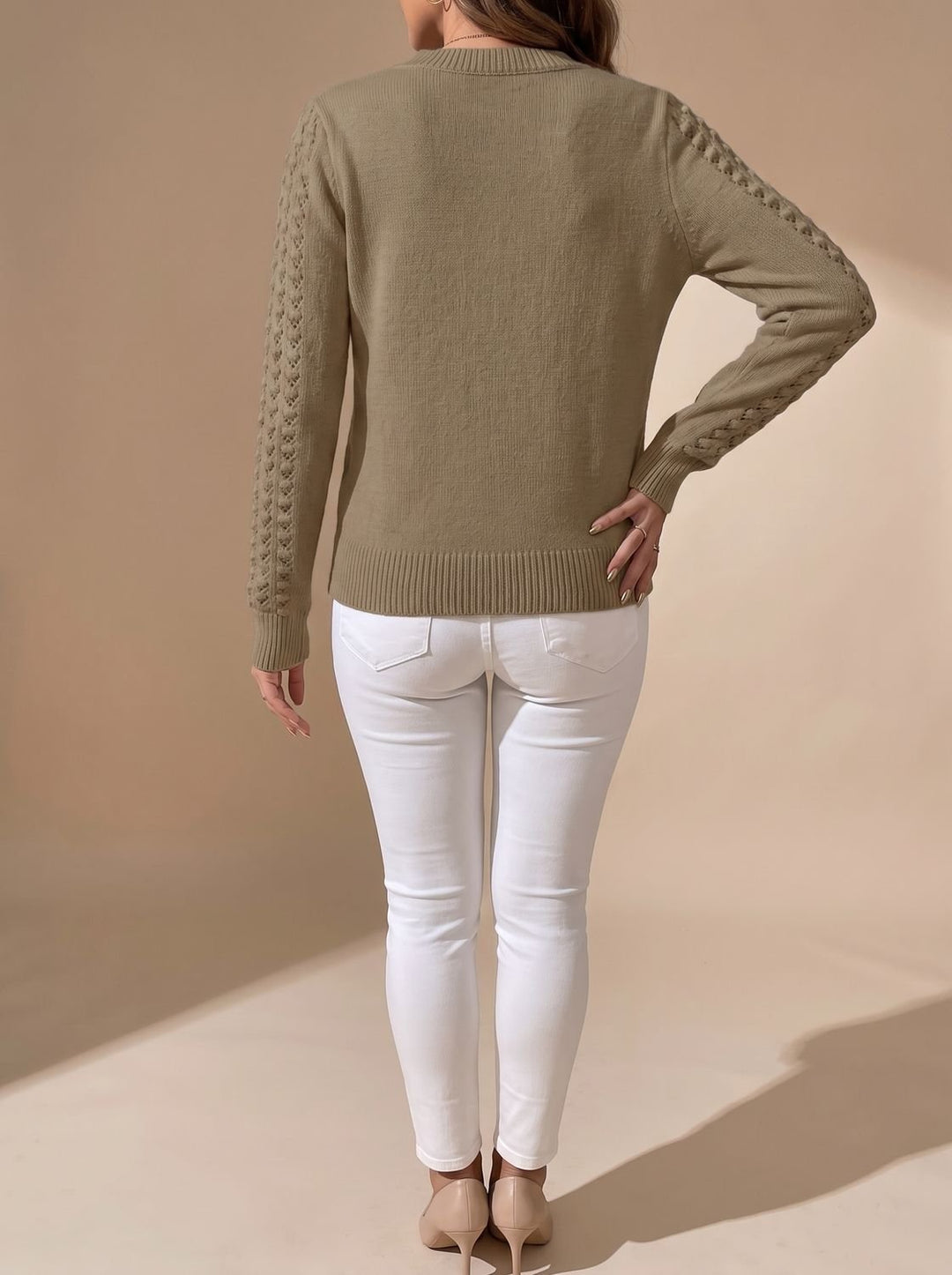 Knitted Sweater for Women | Cropped & Pointelle Pattern