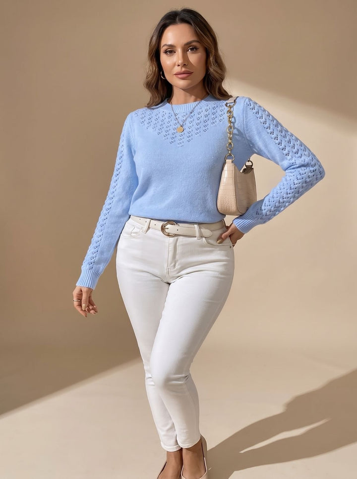 Knitted Sweater for Women | Cropped & Pointelle Pattern