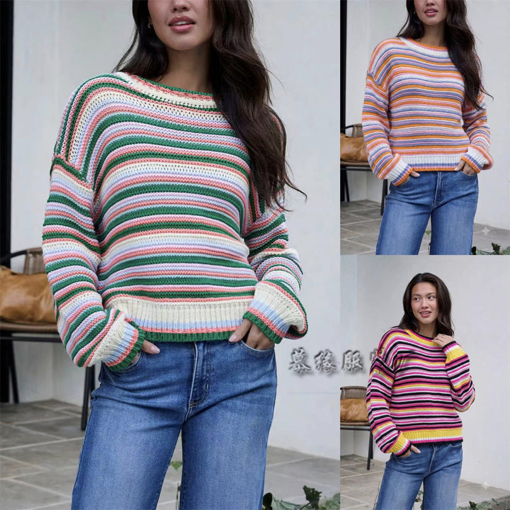 Knitted Sweater for Women | Striped & Loose Fit