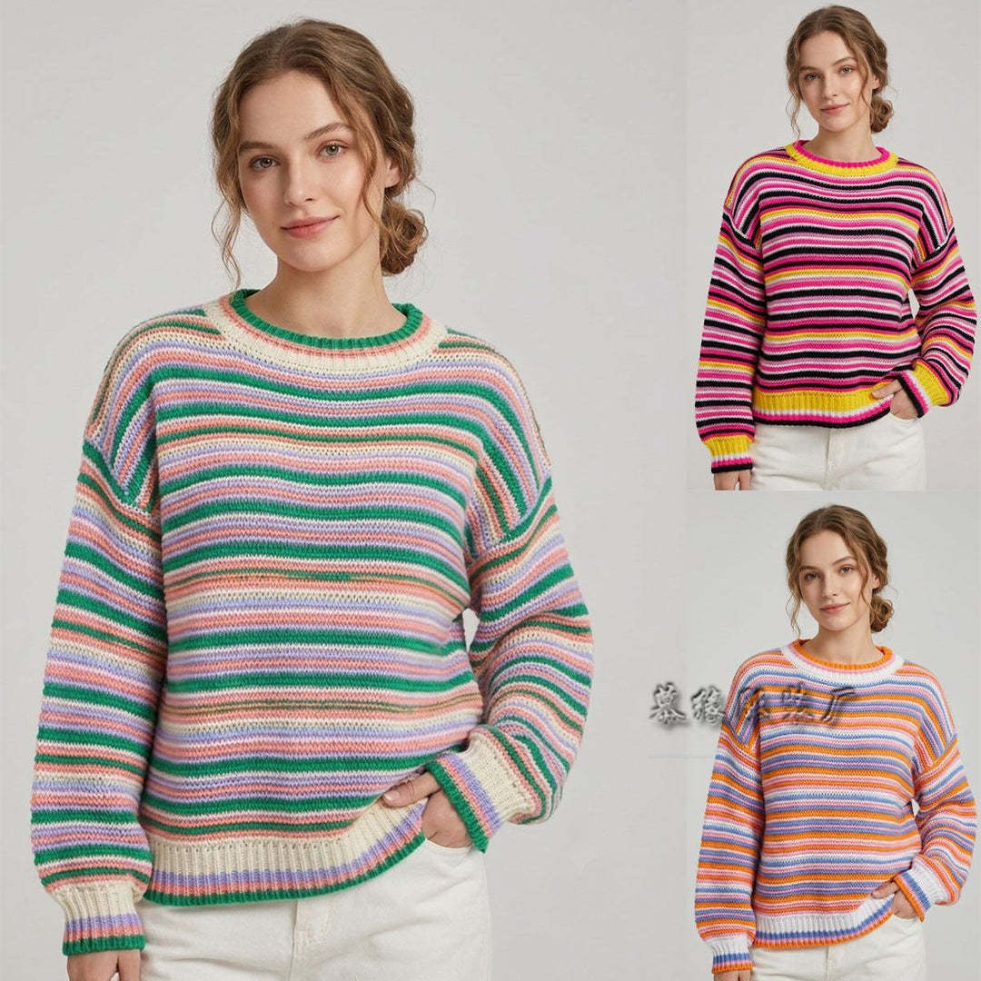 Knitted Sweater for Women | Striped & Loose Fit