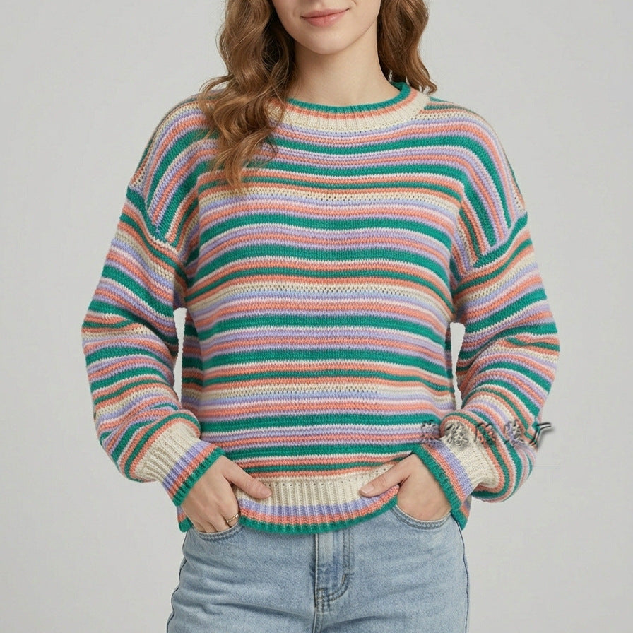 Knitted Sweater for Women | Striped & Loose Fit