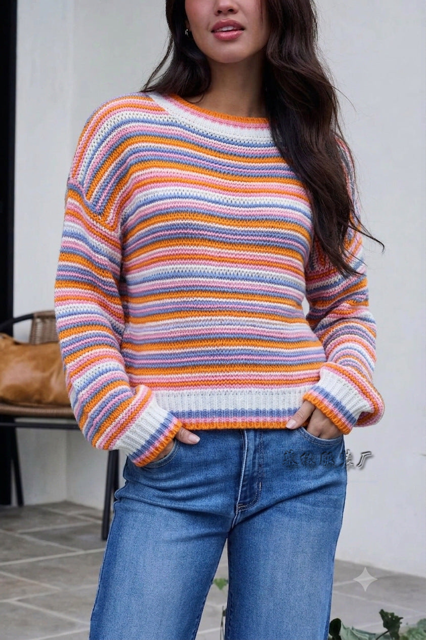 Knitted Sweater for Women | Striped & Loose Fit