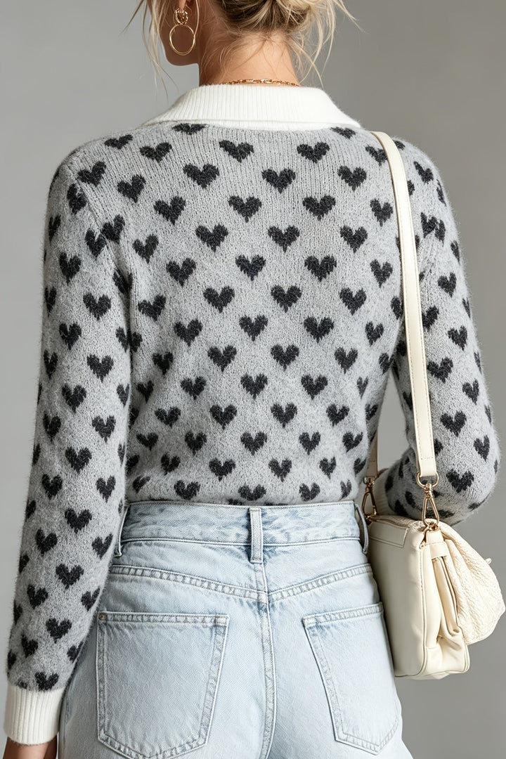 Knitted Sweater for Women | Heart Pattern & Loose Fit