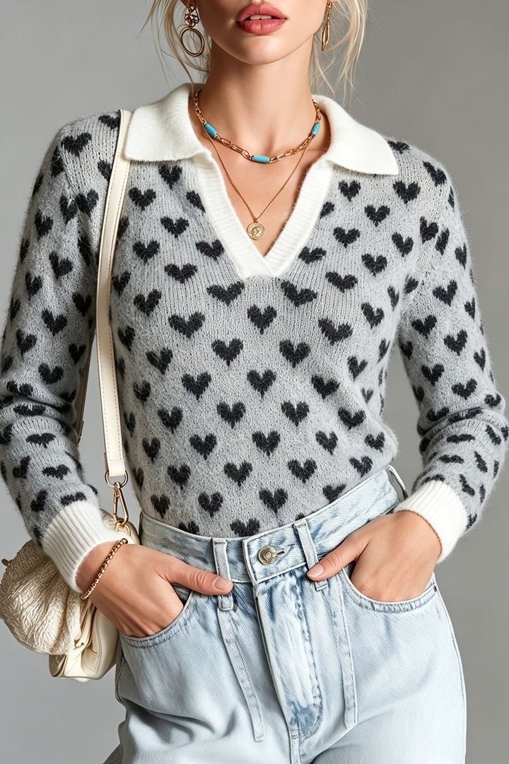 Knitted Sweater for Women | Heart Pattern & Loose Fit