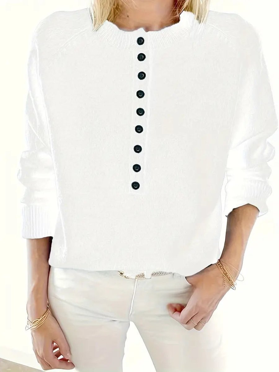 Knitted Sweater for Women | Button Placket & Soft Knit