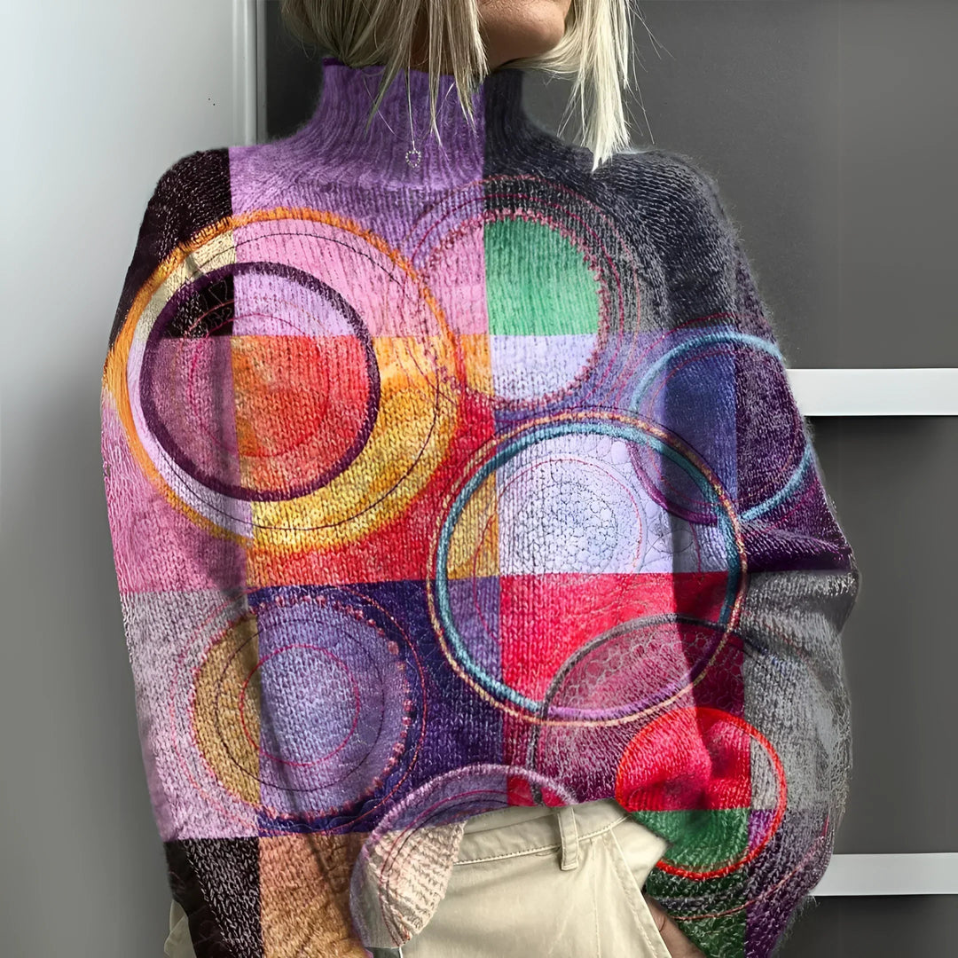 Strickpullover Damen | Rollkragen & Farbblock Design