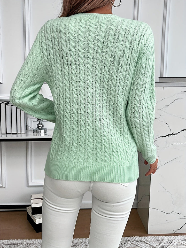 Knitted Sweater for Women | Round Neck & Cable Knit