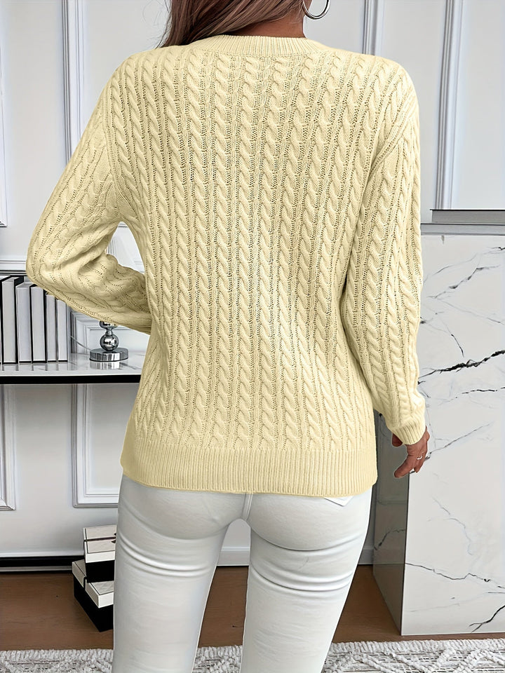 Knitted Sweater for Women | Round Neck & Cable Knit