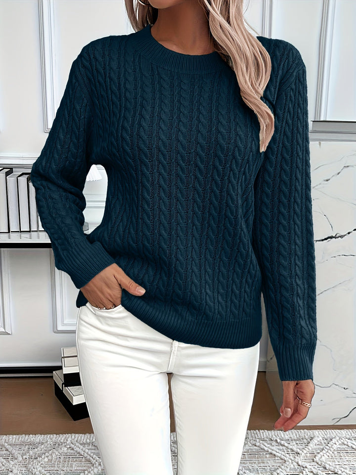 Knitted Sweater for Women | Round Neck & Cable Knit