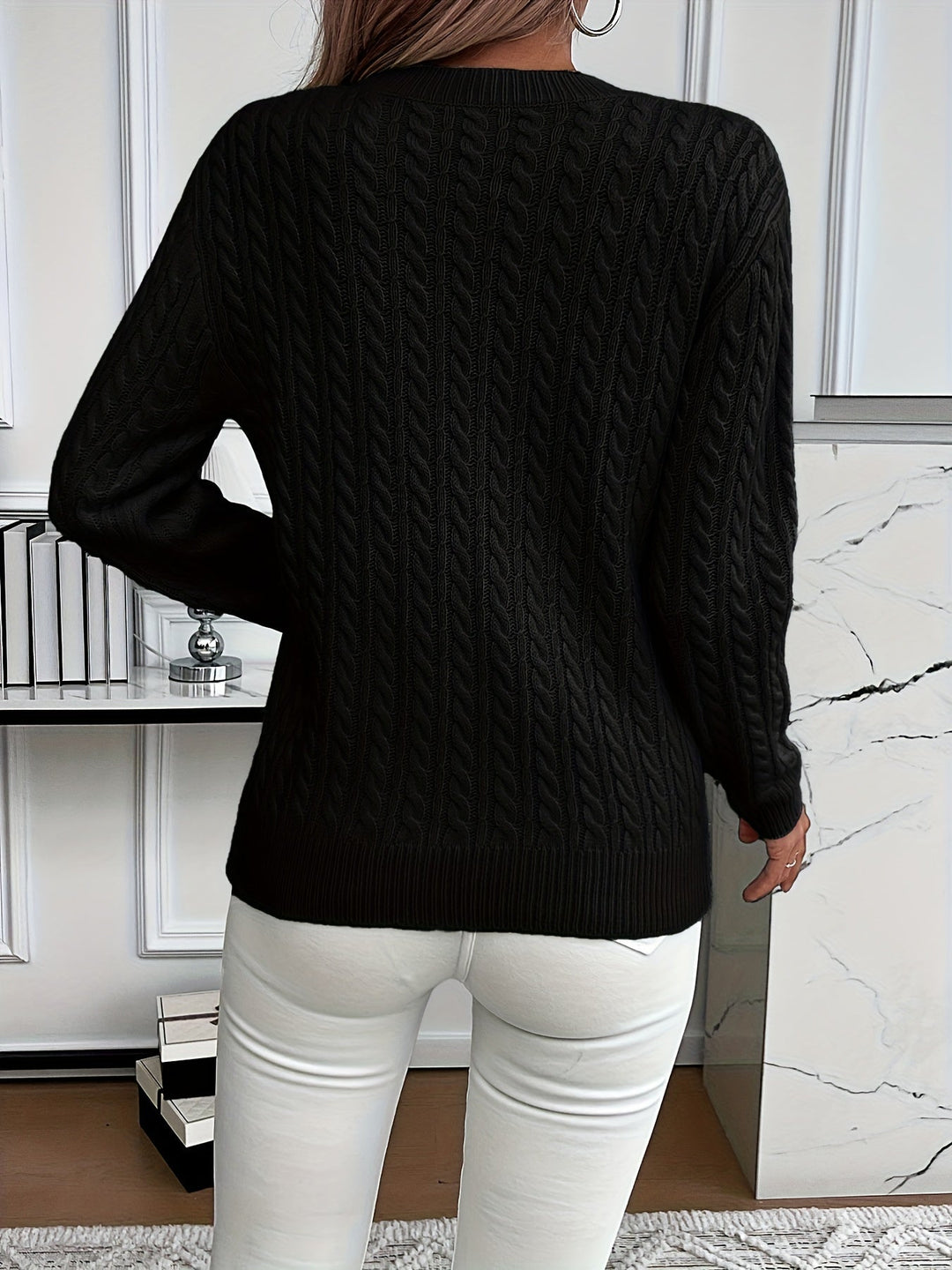Knitted Sweater for Women | Round Neck & Cable Knit