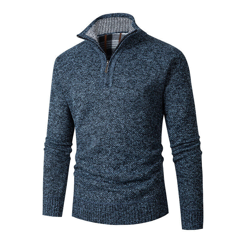 Knitted Sweater for Men | Half Zip with Checked Collar