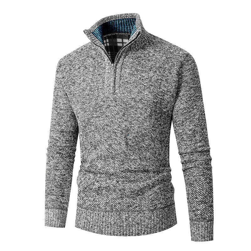 Knitted Sweater for Men | Half Zip with Checked Collar