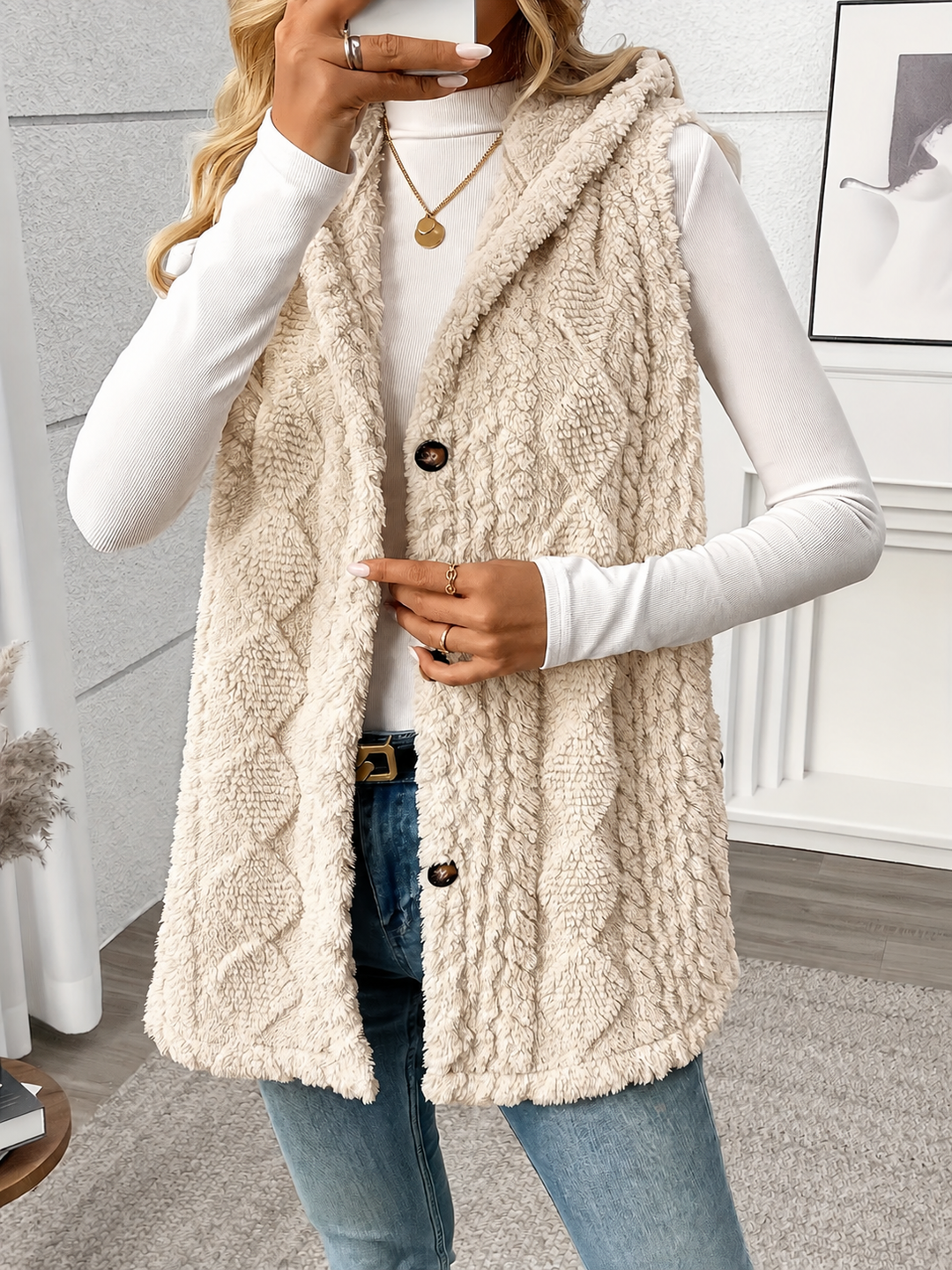 Knitted Vest for Women | With Hood & Button Placket