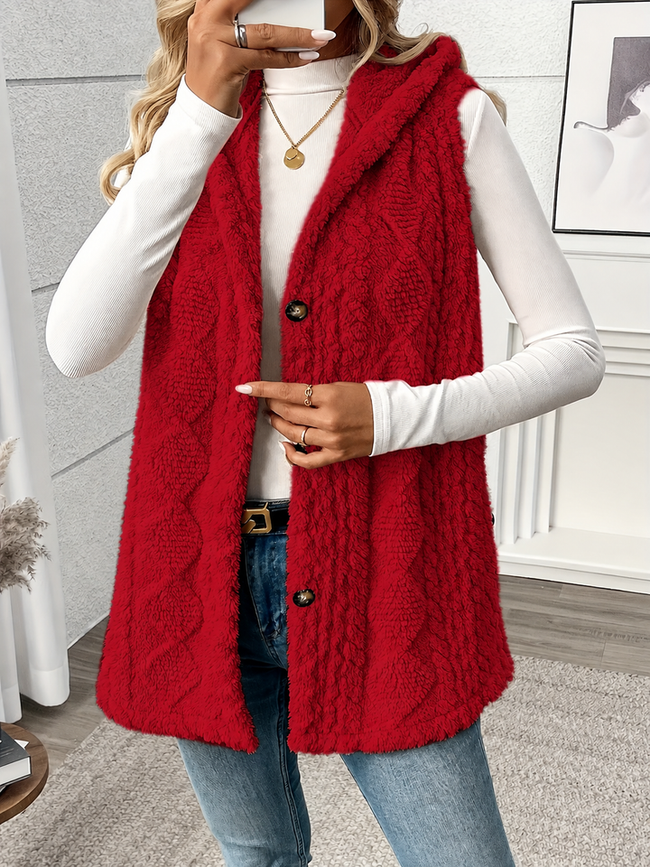 Knitted Vest for Women | With Hood & Button Placket