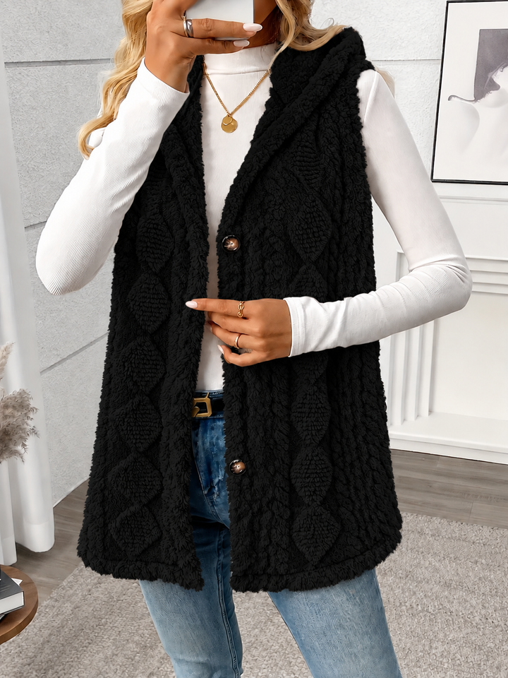 Knitted Vest for Women | With Hood & Button Placket