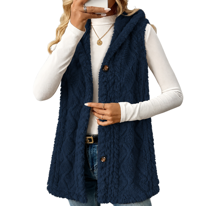 Knitted Vest for Women | With Hood & Button Placket