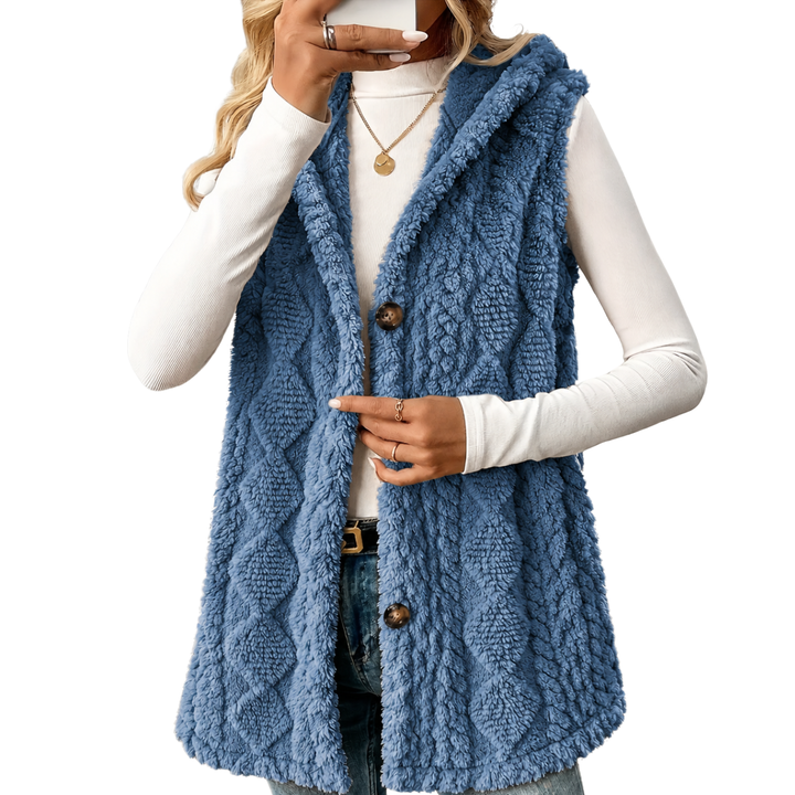 Knitted Vest for Women | With Hood & Button Placket