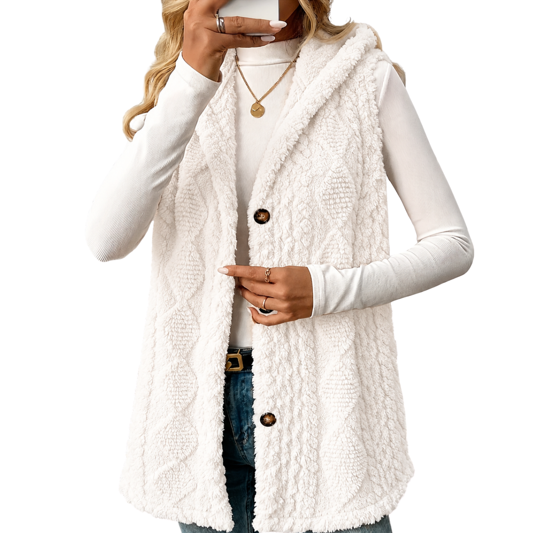 Knitted Vest for Women | With Hood & Button Placket