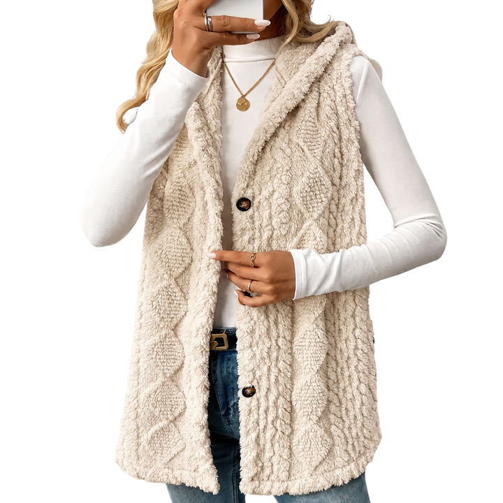 Knitted Vest for Women | With Hood & Button Placket