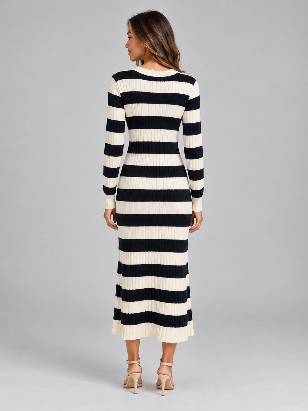 Women’s Striped Ribbed Knit Maxi Dress, view 2 - Elena Harper