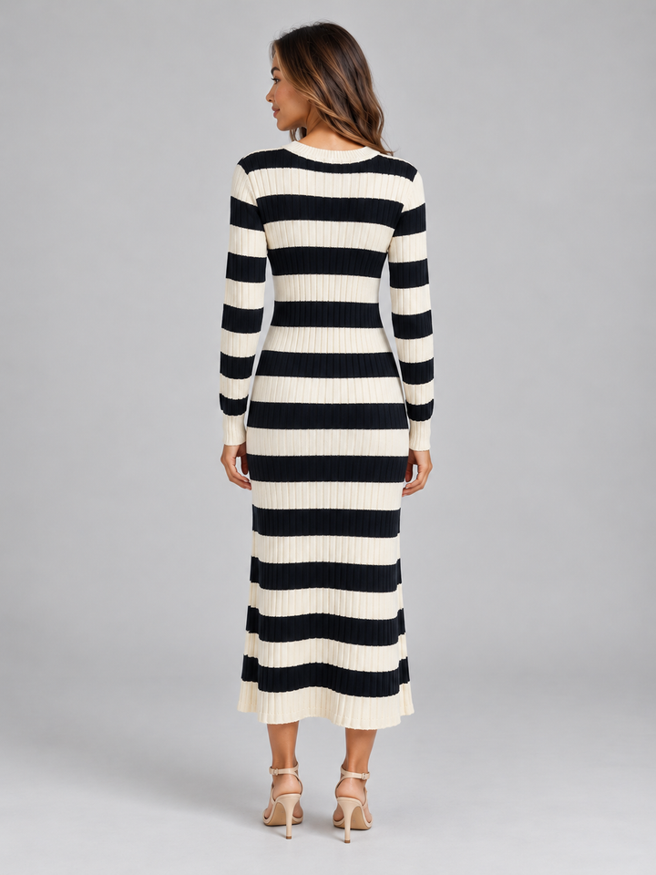 Women’s Striped Ribbed Knit Maxi Dress, view 2 - Elena Harper