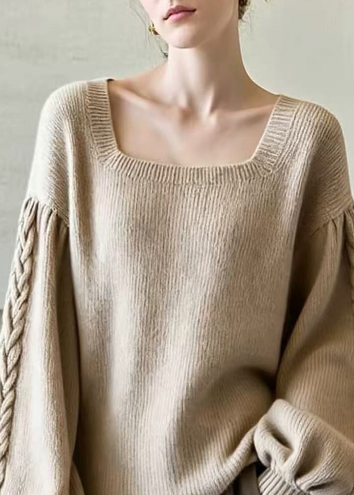 Women's Sweater with Square Neckline and Lantern Sleeves