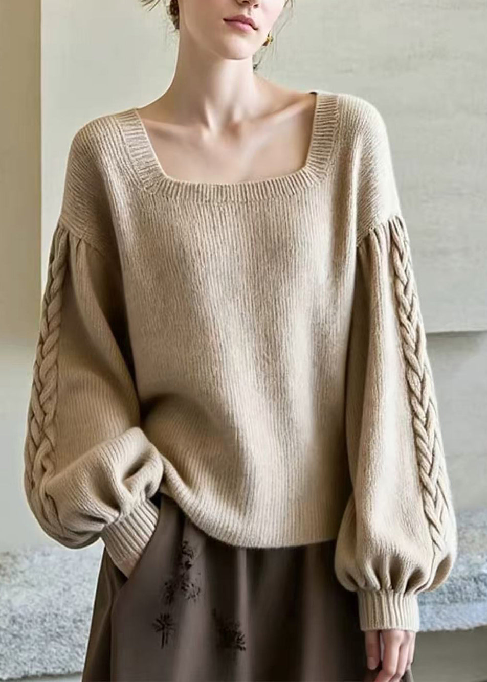 Women's Sweater with Square Neckline and Lantern Sleeves