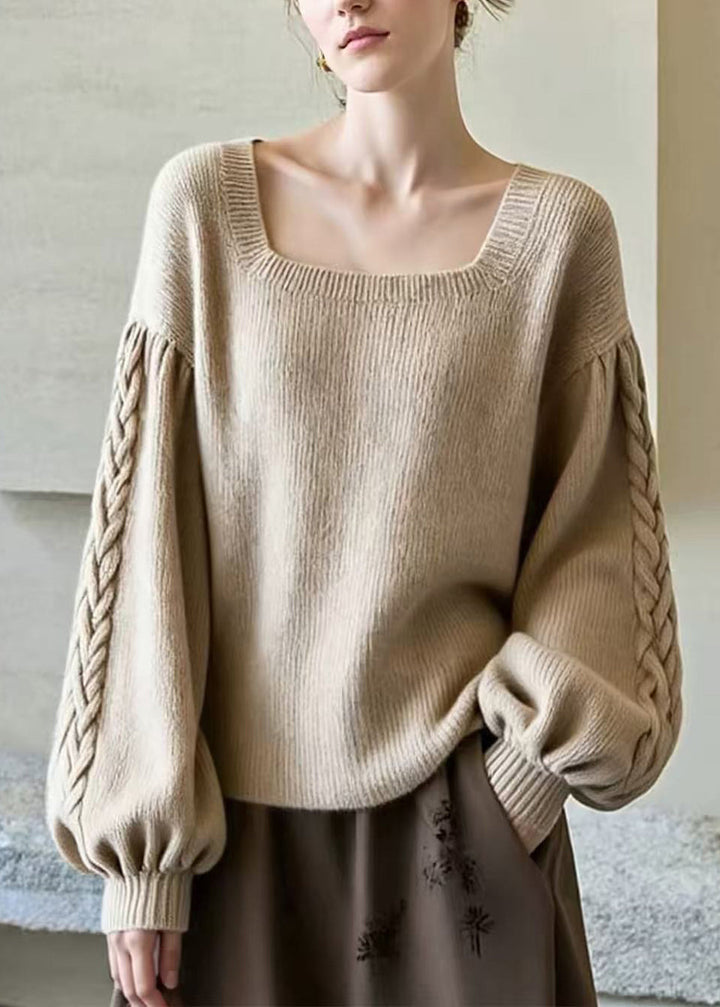 Women's Sweater with Square Neckline and Lantern Sleeves