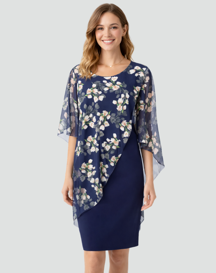Chiffon Overlay Midi Dress Floral Print Party Dress