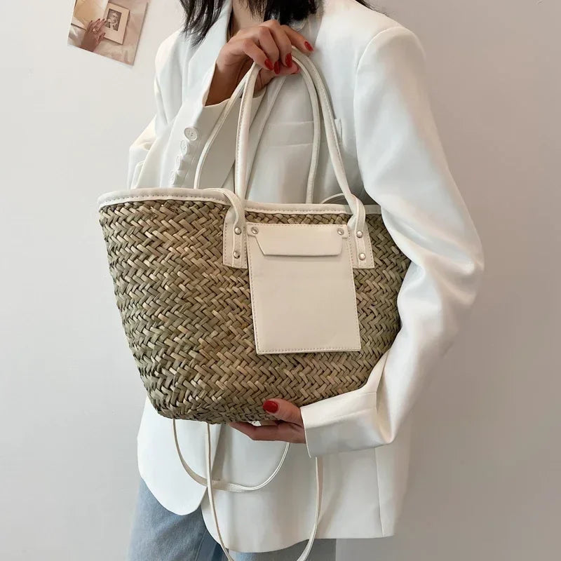 Torborg | Elegant straw bag with leather accents