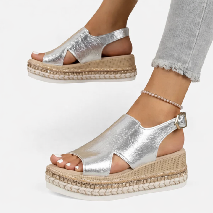 Montarello Women's Metallic Espadrille Slingback Wedge Sandals