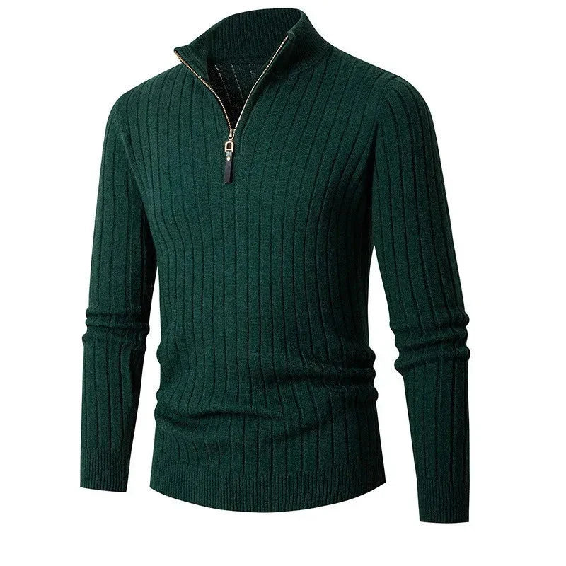Men's Soft Ribbed Half-Zip Sweater – Spun Blend with High Collar