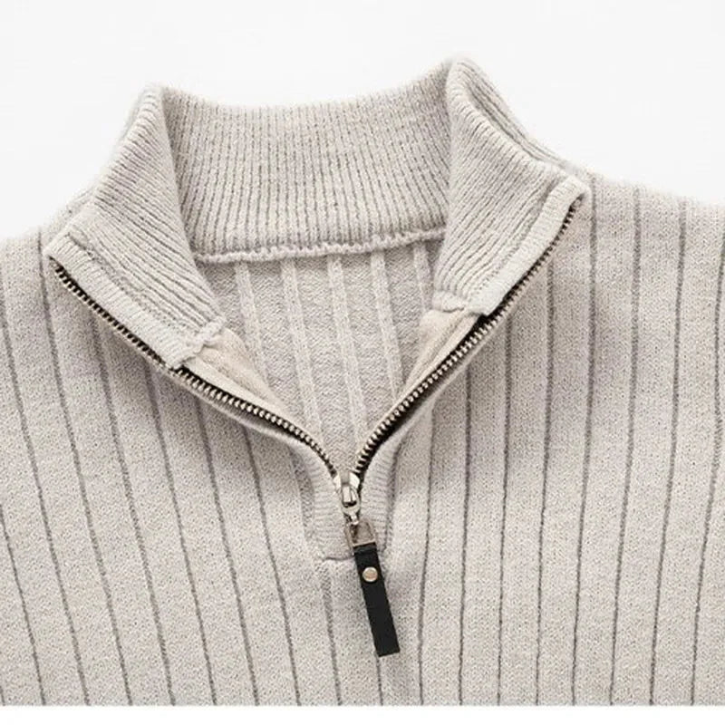 Men's Soft Ribbed Half-Zip Sweater – Spun Blend with High Collar