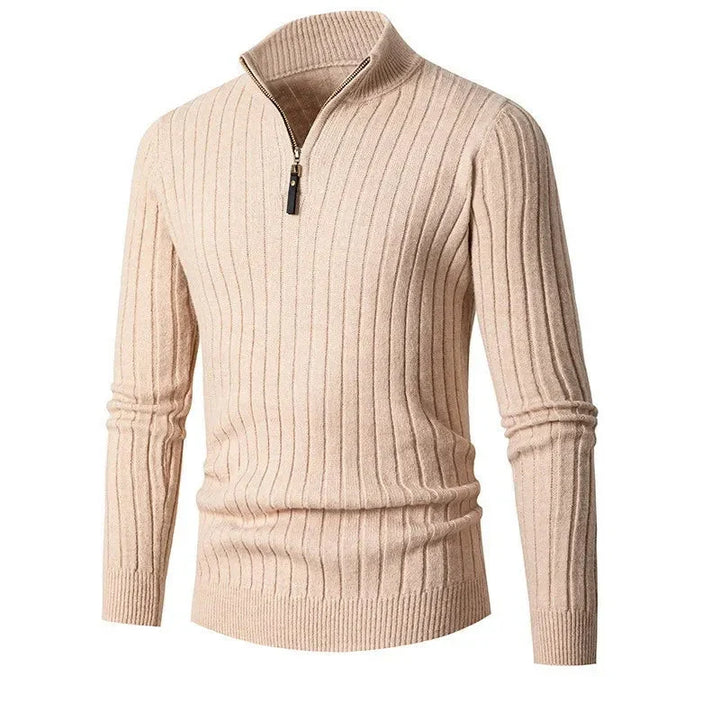 Men's Soft Ribbed Half-Zip Sweater – Spun Blend with High Collar